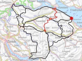 Auswahl von Eisenbahnstrecken in der Ostschweiz
